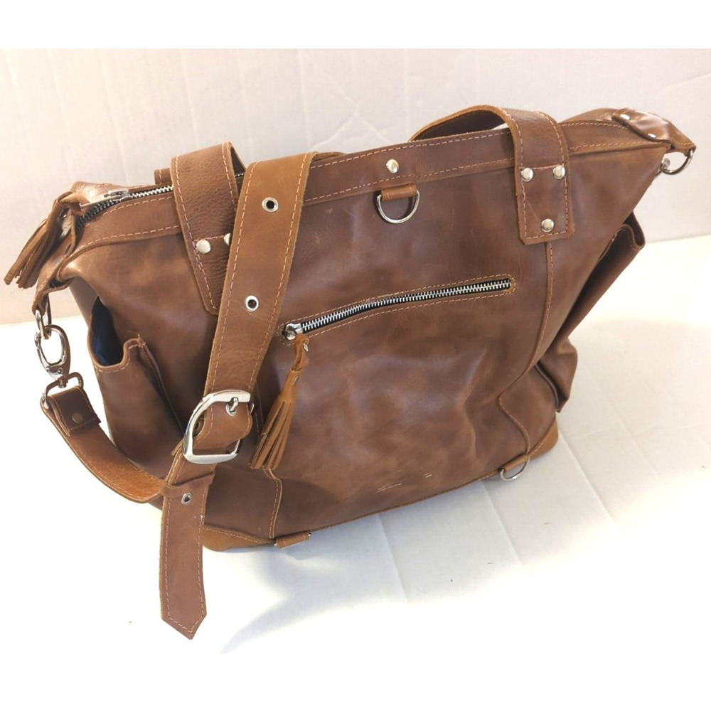 ✔️Brown Leather and Wool Tote Backpack - Picture 3 of 8